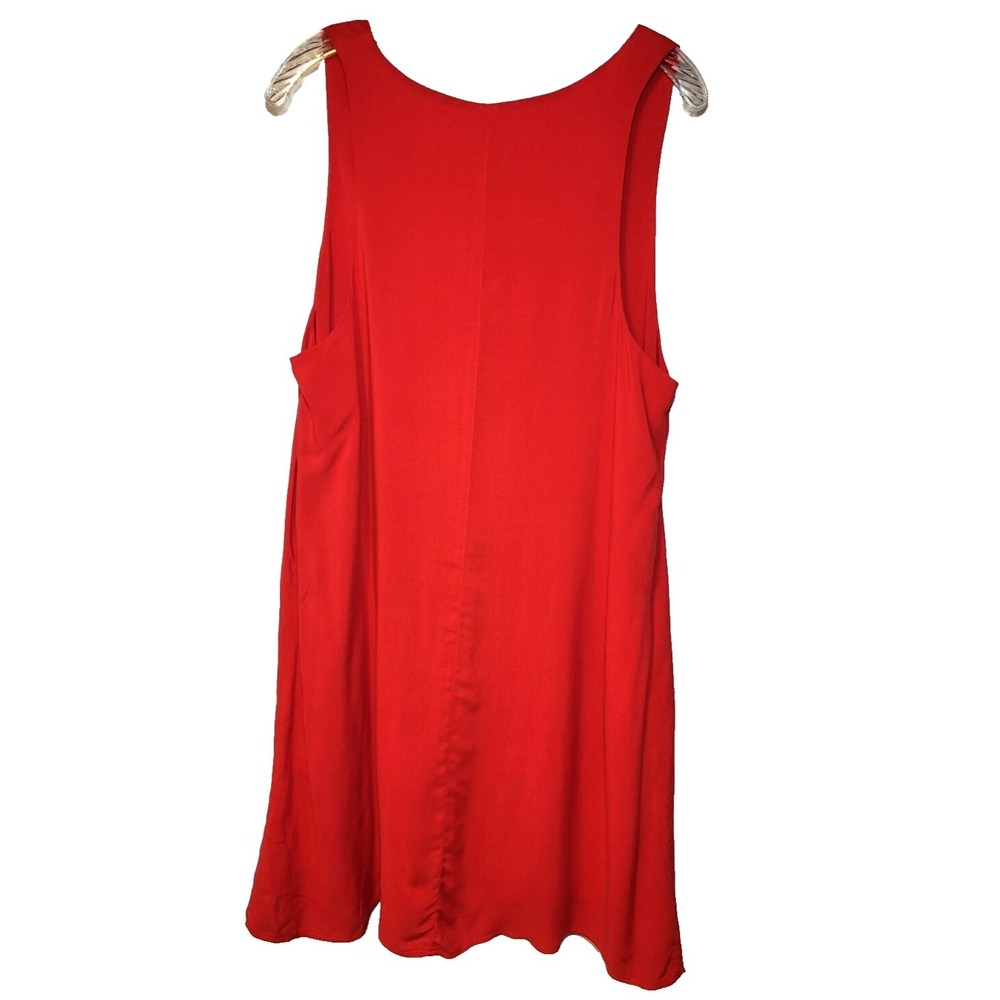 Pearle 88 Red Trapeze Lined V-Neck Dress Lightweight Size Large - Picture 2 of 5